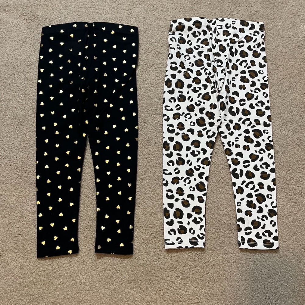 2 NEW 3T Cat & Jack leggings, black/gold metallic stars and animal print - Picture 4 of 5